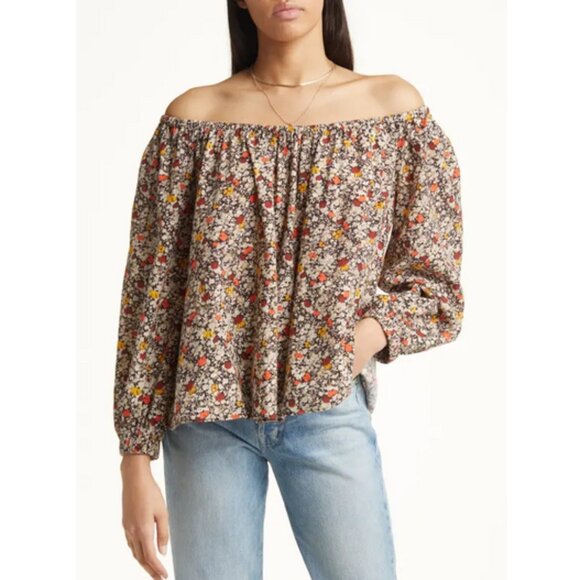 TREASURE & BOND Off Shoulder Top Brown Cally Floral Medium NWT - Picture 9 of 10